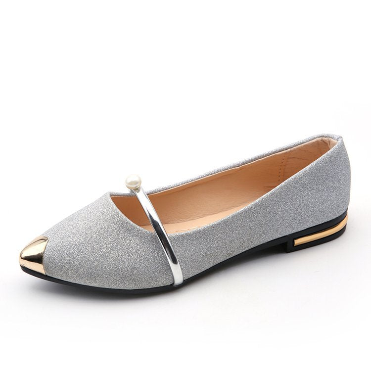 Wholesale PU Shallow Mouth Sequins Pearl Soft Sole Pointed Flat Shoes